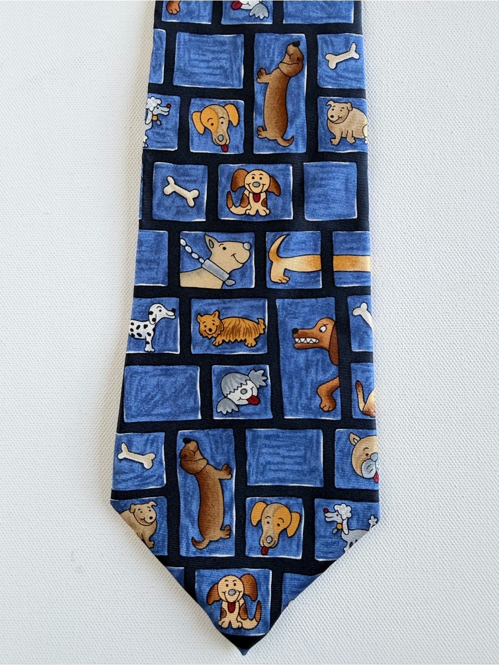 Save the Children Silk Dog Necktie A Child’s Best Friend Blue Made USA Novelty